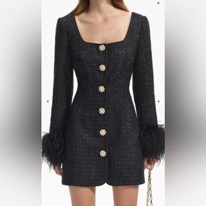 Self portrait black boucle feather mini dress